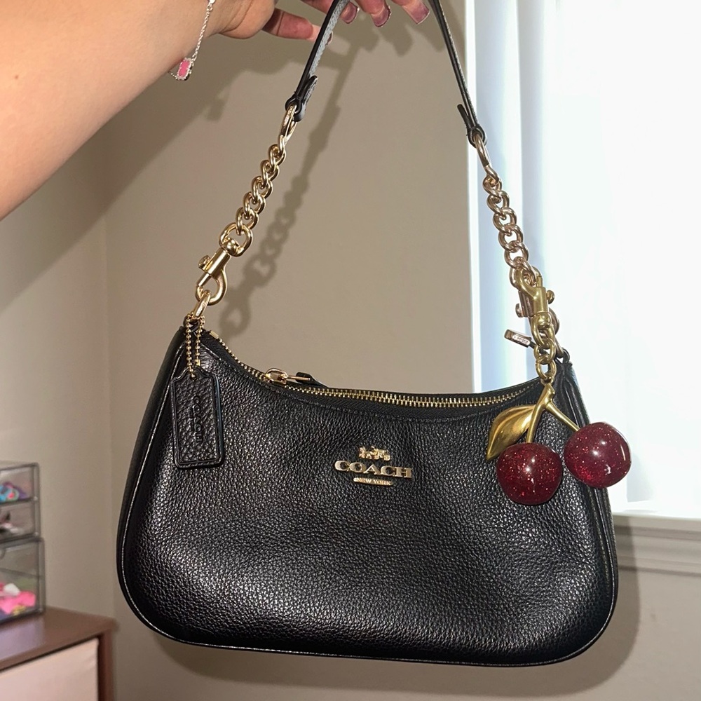 Coach Black and Gold Leather Teri Shoulder